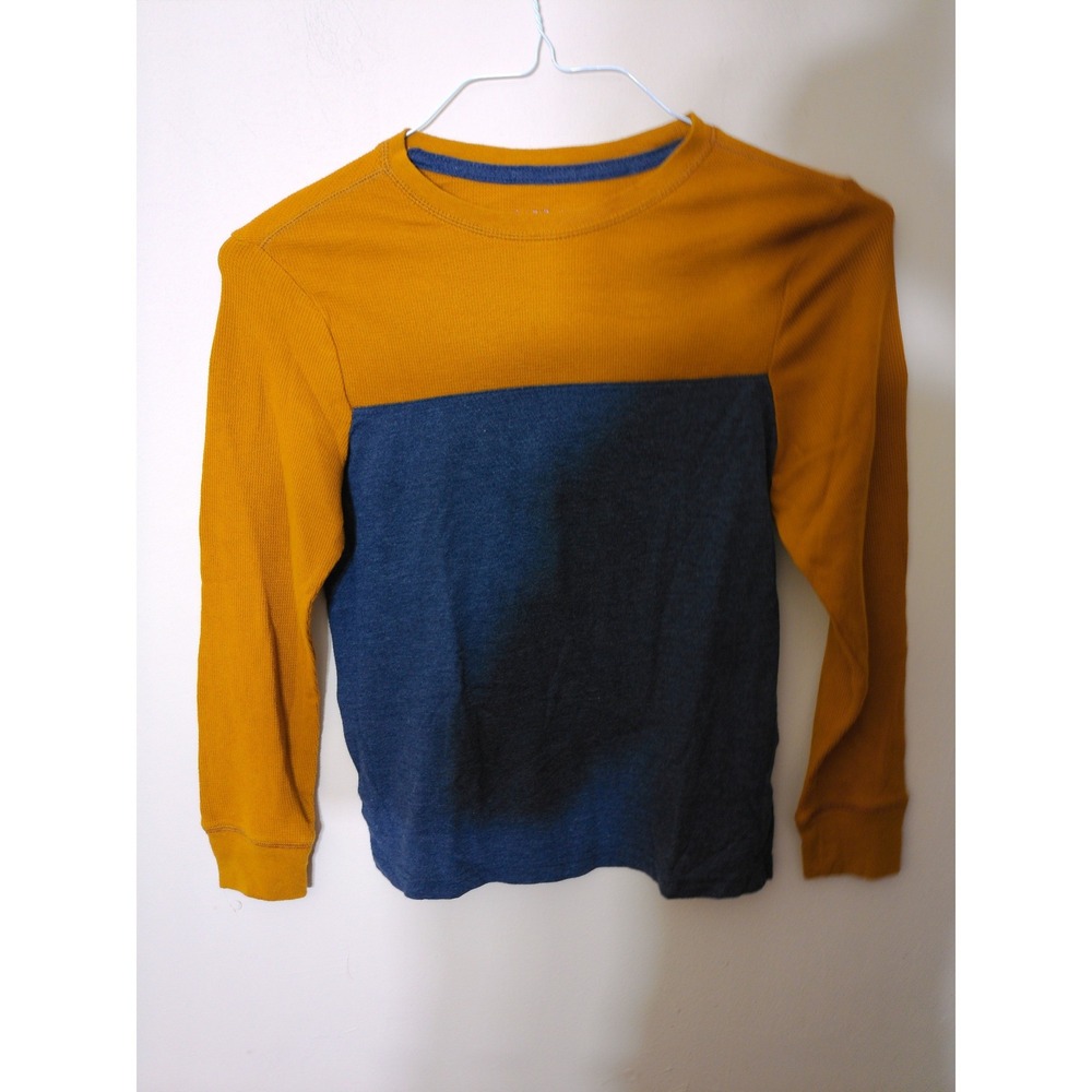 Cat & Jack Thermal Shirt Youth M 8/10 Yellow Blue Colorblock Waffle Knit Top